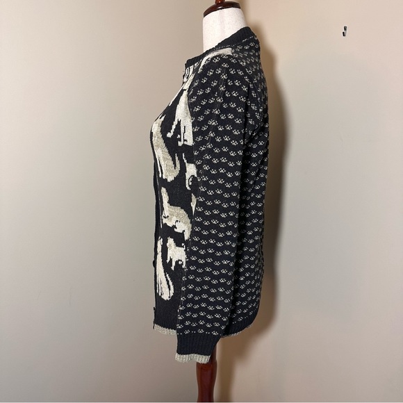 Green 3 Dog Puppy Paw Pattern Knit Cardigan Sweater Small Made in USA - Picture 5 of 12